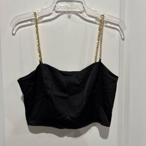 Express Black Crop Top with Gold Chain Straps, Sz S